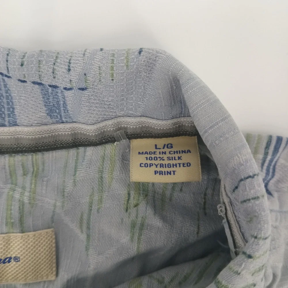 Tommy Bahama Mens L Silk Tropical Palm Leaf Print Button Down Camp Shirt Blue
